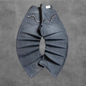 Niche United Mens Baggy Fit Distressed Denim Jeans Dark Wash